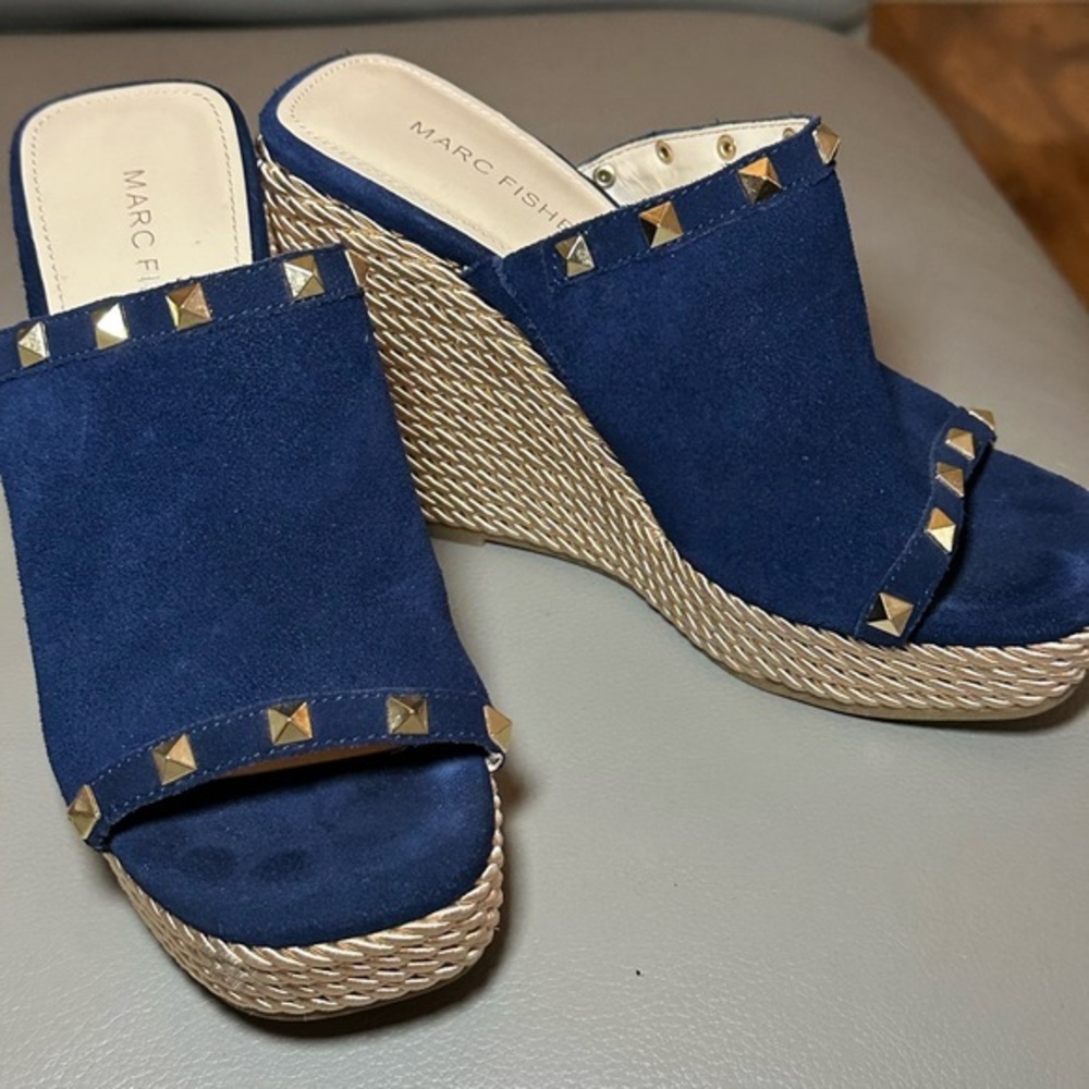 Marc Fisher Zyme Wedge Slides - Open Toe - Euc - … - image 1